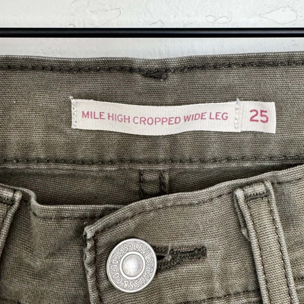 Levi's Mile High Cropped Wide Leg Jeans Olive Green Size‎ 25